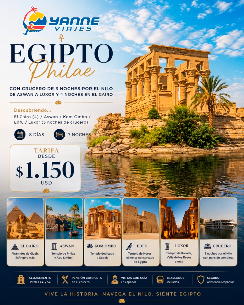 Flyer de la promoción Egipto Philae — Yanne Viajes