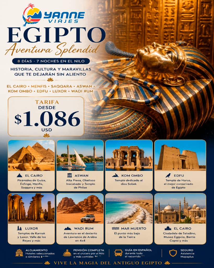 Flyer de la promoción Egipto Aventura Splendid — Yanne Viajes